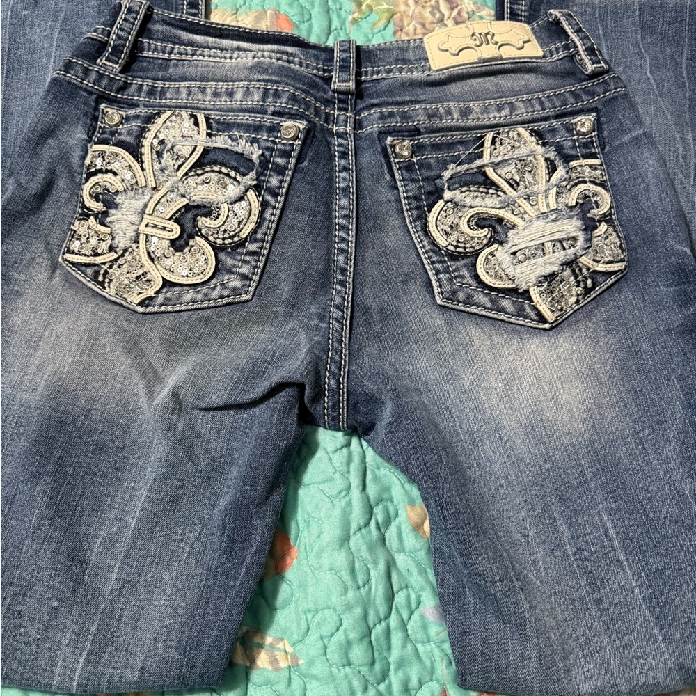 Miss Me Blue Jeans with Embellished Pockets